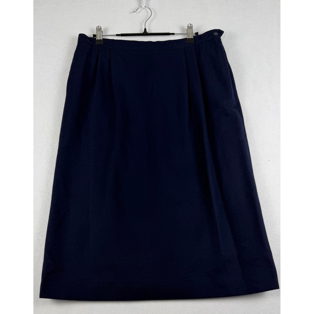 Barclay Square Vintage Navy Blue Wool Blend Midi Skirt Made in Italy Size 16